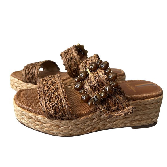 Sam Edelman Woven Raffia Platform Slides Beaded Details Espadrille 7.5 Sandals - Picture 1 of 6
